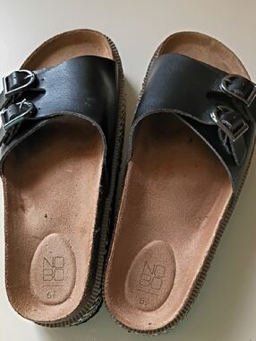 NOBO Black Leather Double-Buckle Slide Sandals - Women